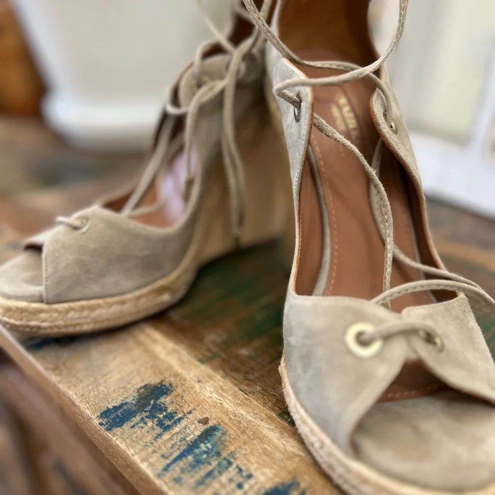 Aquazzura Taupe Lace-Up Espadrilles - Picture 7 of 8